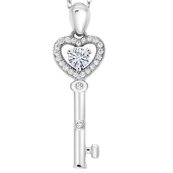 Certified 0.51ct Key Diamond Necklace Moissanite Charles Colvard 925 Sterling - Picture 2 of 5